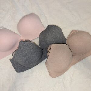 J. Crew Seamless Bra Trio - Pink, Gray, and Tan